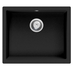 GraniteMy Universele granieten zwarte spoelbak 50x40 cm zwart opbouw, onderbouw en vlakbouw met roestvrijstalen plug 1208966880
