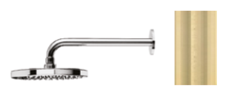 Waterevolution Flow hoofddouche 250 mm met muuraansluiting PVD Light Gold T164125WGE