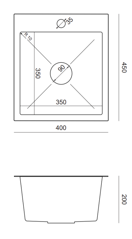 Quadri Dixton 40 črno nerjavno jeklo pomivalno korito z nano PVD premazom, 400x450 mm, z odprtino za pipo, 1208967080