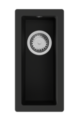 GraniteMy Universele granieten kleine zwarte spoelbak 17x40 cm zwart, opbouw, onderbouw en vlakbouw met rvs plug 1208967105