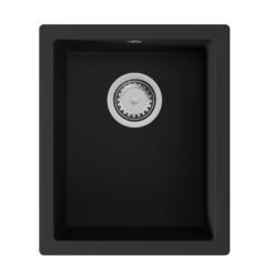 GraniteMy Universele granieten zwarte spoelbak 34x40 cm, črna, za vgradnjo na pult, pod pult in v ravnini s pultom, z nerjavečim jeklenim čepom 1208967106