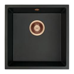 GraniteMy Universele granieten zwarte spoelbak 40x40 cm zwart opbouw onderbouw en vlakbouw met koperen plug 1208967114
