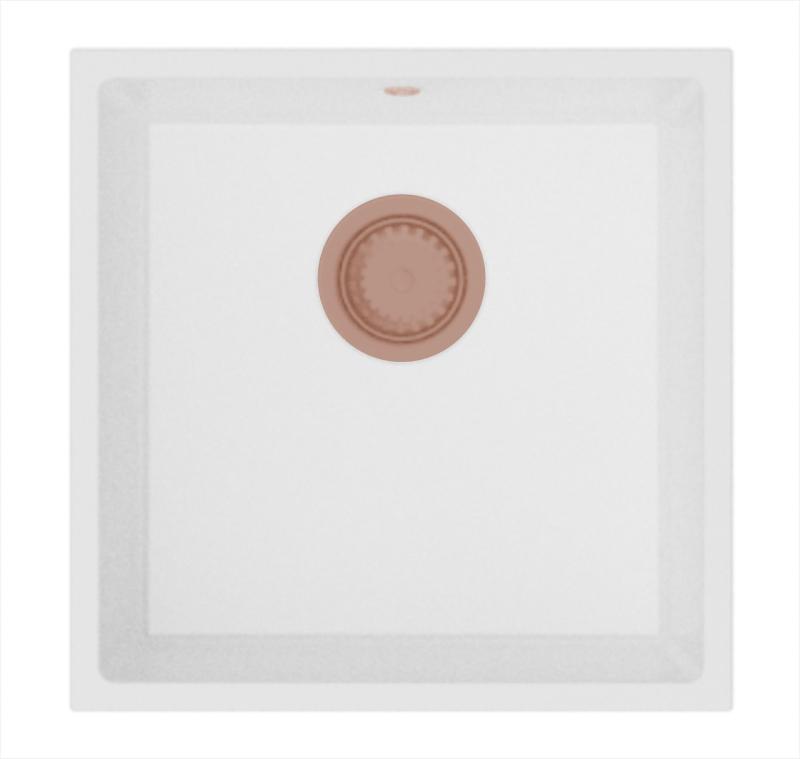GranitMy Universele granieten witte spoelbak 40x40 cm, bela, za vgradnjo na vrh, pod vgradnjo in za ravno vgradnjo, z bakrenim čepom 1208967126