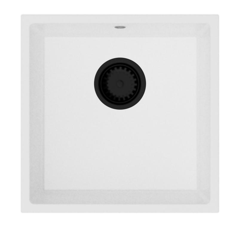 GraniteMy Universele granieten witte spoelbak 40x40 cm, bela, nadgradna, podgradna in vgradna s črnim zamaškom 1208967128