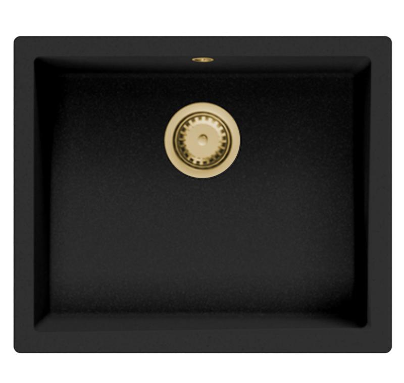 GraniteMy Universele granieten zwarte spoelbak 50x40 cm črna vgradna, podpultna in ploskovgradna z zlato izlivno odprtino 1208967130