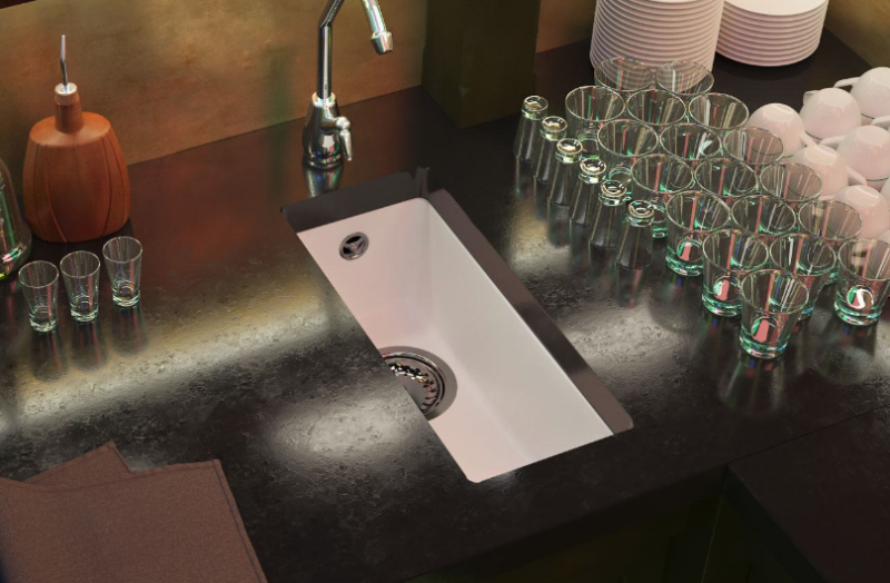 GraniteMy Universele granieten witte kleine spoelbak 17x40 cm, opbouw, onderbouw en vlakbouw, z črnim čepom 1208967136