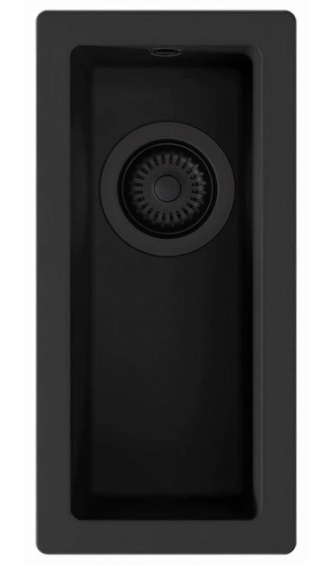 GraniteMy Universele granieten kleine zwarte spoelbak 17x40 cm zwart opbouw, onderbouw en vlakbouw met zwarte plug 1208967140