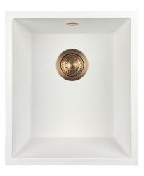GraniteMy Universele granieten witte spoelbak 34x40 cm, beljena, za nadgradnjo, podgradnjo in raven vgradnjo, s bakrenim čepom 1208967148