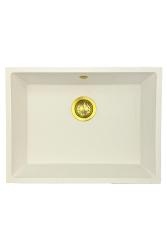 GraniteMy Universele granieten witte spoelbak 55x40 cm, bela, za nadgradnjo, vgradnjo in poravnano montažo z zlato odtočno zaporo 1208967155