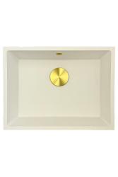 GraniteMy Universele granieten witte spoelbak 55x40 cm, bela, za nadgradnjo, vgradnjo in poravnano montažo z zlato odtočno zaporo 1208967155