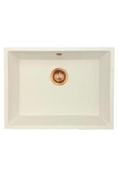 GraniteMy Universele granieten witte spoelbak 55x40 cm bel opbouw, podgradnja in ploskovna vgradnja z bakrenim čepom 1208967156
