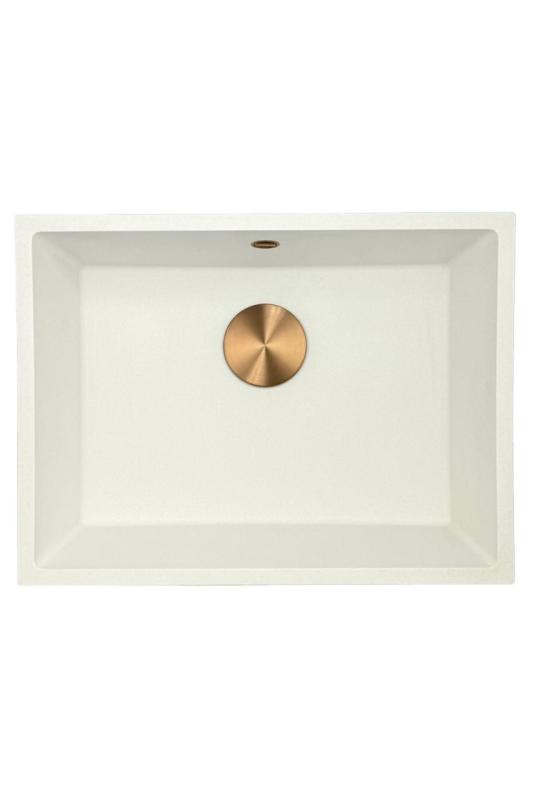 GraniteMy Universele granieten witte spoelbak 55x40 cm bel opbouw, podgradnja in ploskovna vgradnja z bakrenim čepom 1208967156