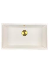 GraniteMy Universele granieten grote witte spoelbak 74x40 cm wit opbouw, onderbouw in ravna vgradnja z zlatim čepom 1208967163