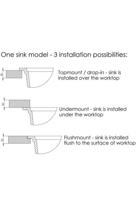 GraniteMy Universele granieten grote witte spoelbak 74x40 cm wit opbouw, onderbouw in ravna vgradnja z zlatim čepom 1208967163