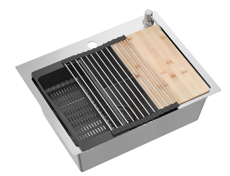 Quadri Dixton 60 RVS pomivalno korito 580x450 mm z odprtino za pipo in dodatkom 1208967194