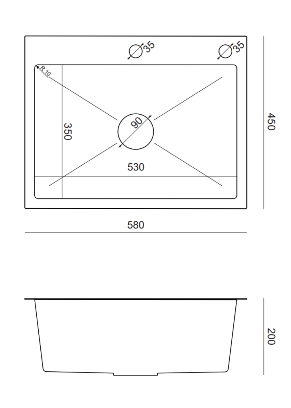 Quadri Dixton 60 RVS pomivalno korito 580x450 mm z odprtino za pipo in dodatkom 1208967194