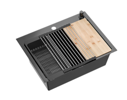 Quadri Dixton 60 črna PVD Nano INOX pomivalno korito 580x450 mm z odprtino za pipo in dodatkom 1208967195