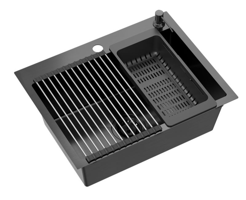 Quadri Dixton 60 črna PVD Nano INOX pomivalno korito 580x450 mm z odprtino za pipo in dodatkom 1208967195