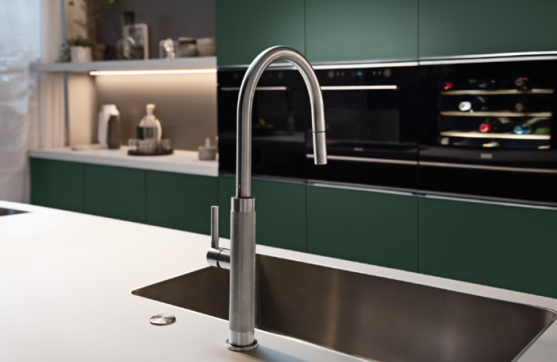 Franke Mythos Masterpiece Kuhinjska pipa z J-izlivom, izvlečno prho, popolnoma iz nerjavnega jekla 115.0711.554