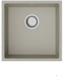 GraniteMy Universele granieten beige zand spoelbak 40x40 cm opbouw, onderbouw en vlakbouw met rvs plug 1208967208