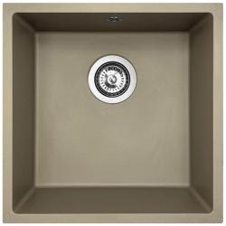 GraniteMy Universele granieten taupe spoelbak 40x40 cm opbouw, onderbouw en vlakbouw met rvs plug 1208967211
