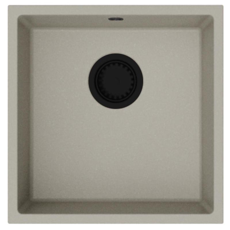 GraniteMy Universele granieten taupe gootsteen 40x40 cm voor opbouw, onderbouw en vlakbouw met zwarte plug 1208967213