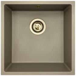 GraniteMy Universele granieten taupe spoelbak 40x40 cm opbouw, onderbouw en vlakbouw met gouden plug 1208967215