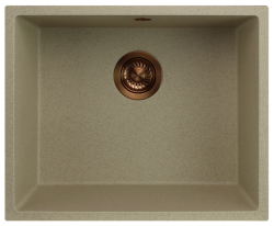 GraniteMy Universele granieten beige zand spoelbak 50x40 cm voor opbouw, onderbouw en vlakbouw met koperen plug 1208967221