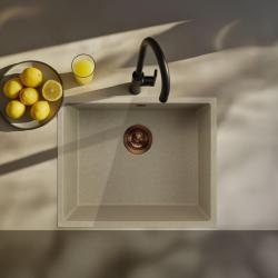 GraniteMy Universele granieten beige zand spoelbak 50x40 cm voor opbouw, onderbouw en vlakbouw met koperen plug 1208967221