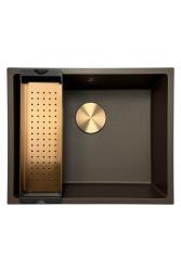 GraniteMy Universele granieten cafésgootsteen 50x40 cm voor opbouw, onderbouw en vlakbouw met koperen plug 1208967229