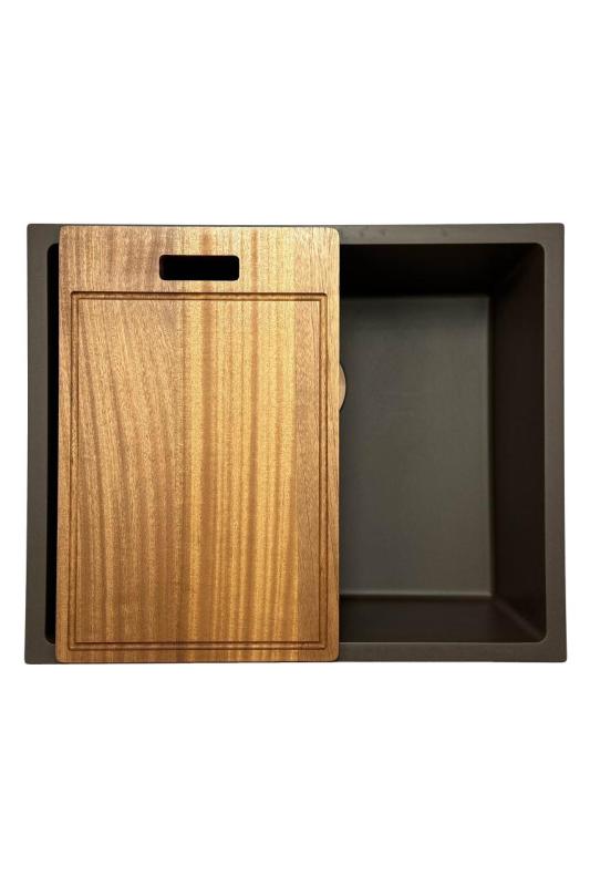 GraniteMy Universele granieten cafésgootsteen 50x40 cm voor opbouw, onderbouw en vlakbouw met koperen plug 1208967229