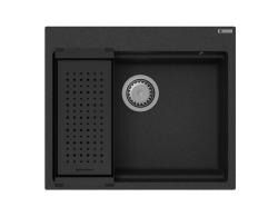 GraniteMy granieten spoelbak 56x48 cm črna nadgradnja z nerjavečim čepom, vključuje dodatke 1208967231