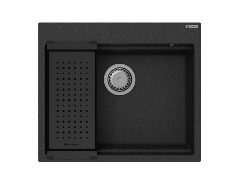GraniteMy granieten spoelbak 56x48 cm črna nadgradnja z nerjavečim čepom, vključuje dodatke 1208967231