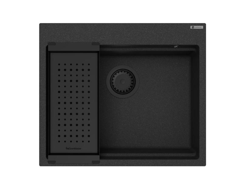 GraniteMy Steam granitno pomivalno korito 56x48 cm črno nadgradno z črnim čepom, vključno z dodatki 1208967233