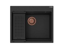 GraniteMy parni granitni pomivalnik 56x48 cm črna nadgradnja s bakrenim čepom, vključno z dodatki 1208967234