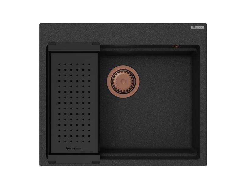 GraniteMy parni granitni pomivalnik 56x48 cm črna nadgradnja s bakrenim čepom, vključno z dodatki 1208967234