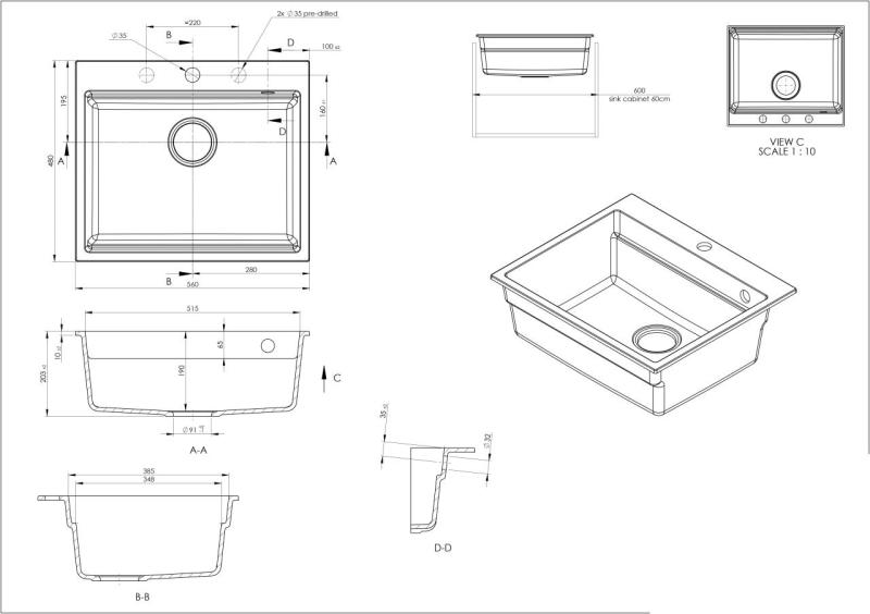 GraniteMy parna granitna pomivalno korito 56x48 cm črna nadgradnja z zlato odtočno čepko vključno z dodatki 1208967235