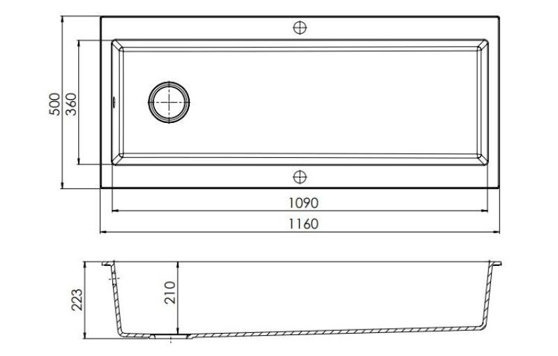 GraniteMy Trog granitna zelo velika črna pomivalna korita 116x50 cm črna nadgradnja z odprtino za pipo z bakrenim čepom 1208967238