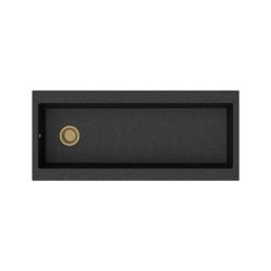 GraniteMy Trog granitna zelo velika črna pomivalno korito 116x50 cm črna nadgradnja z odprtino za pipo z zlatim čepom 1208967239