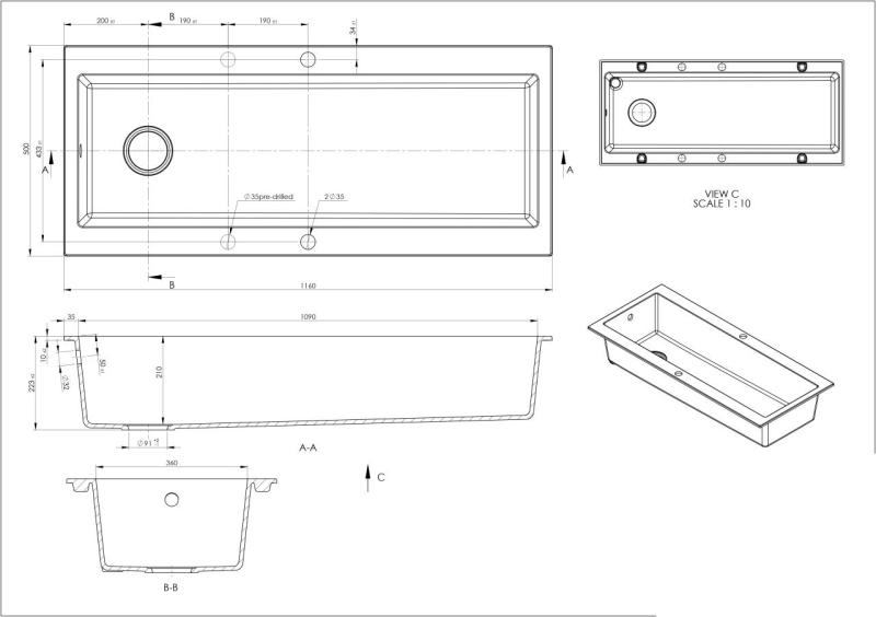GraniteMy Trog granitna zelo velika črna pomivalno korito 116x50 cm črna nadgradnja z odprtino za pipo z zlatim čepom 1208967239