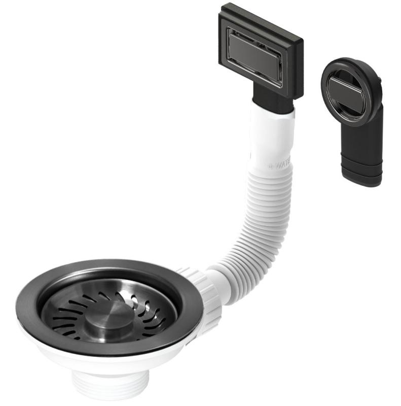 Granitemy korfplugset PVD brušeno gun metal, odtočni set za pomivalno korito, vključno z odtokom, okrogel in pravokoten 1208967253