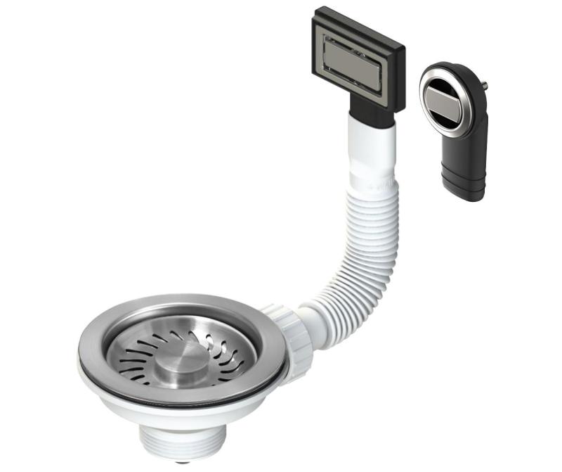 Komplet za umivalnik Granite, iz nerjavečega jekla, vključno z odtočnim setom za umivalnik in okroglim ter pravokotnim prelivom 1208967254