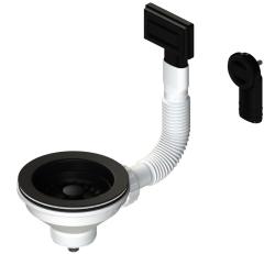 Granitemy korfplugset mat črna, odtočni komplet za pomivalno korito, vključno z odtokom, okrogel in pravokoten 1208967256