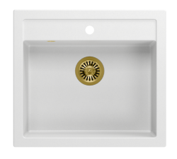 Quadri Farmhouse podeželski vgradni ali nadgradni granitni pomivalnik mat bela z zlato odtočno cevjo 595x540 mm 1208967264