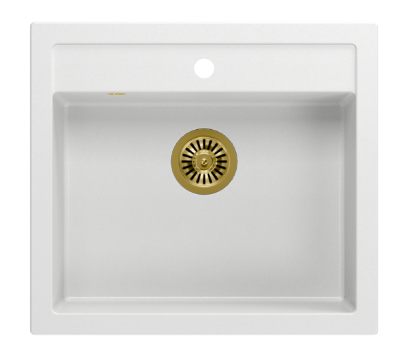 Quadri Farmhouse podeželski vgradni ali nadgradni granitni pomivalnik mat bela z zlato odtočno cevjo 595x540 mm 1208967264