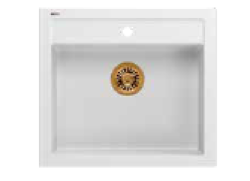 Quadri Farmhouse podeželsko med ali nadgradno granitno pomivalno korito mat belo s bakrenim čepom 595x540mm 1208967265