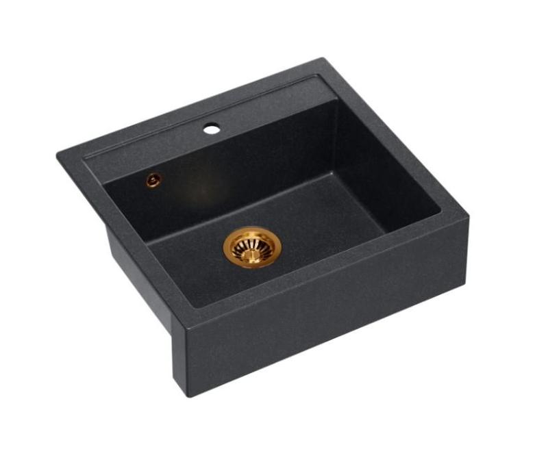Quadri Farmhouse podeželski vgradni ali nadgradni granitni pomivalnik antracit s bakrenim čepom 595x540mm 1208967266