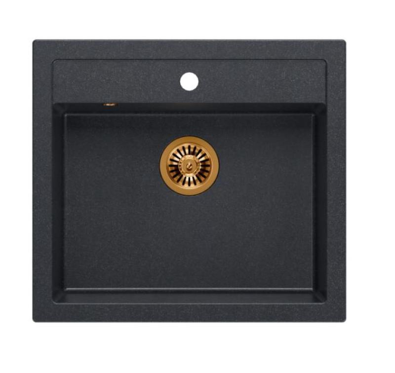 Quadri Farmhouse podeželski vgradni ali nadgradni granitni pomivalnik antracit s bakrenim čepom 595x540mm 1208967266