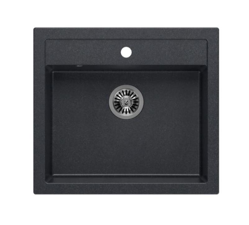 Quadri Boerderij landelijke inbouw of opbouw granieten spoelbak antraciet met roestvrijstalen plug 595x540mm 1208967269