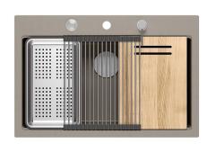 Quadri Hard Rock taupe granitna nadgradna velika pomivalna korita 76x50cm, vključno z inox čepom in dodatki 1208967270